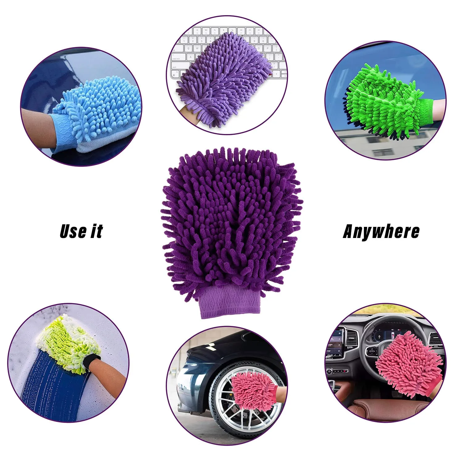 Kuber Industries Chenille Mitts|Microfiber Cleaning Gloves|Inside Waterproof Cloth Gloves|100 Gram Weighted Hand Duster|Chenille Gloves for Car|Glass|Pack of 3 (Multicolor)