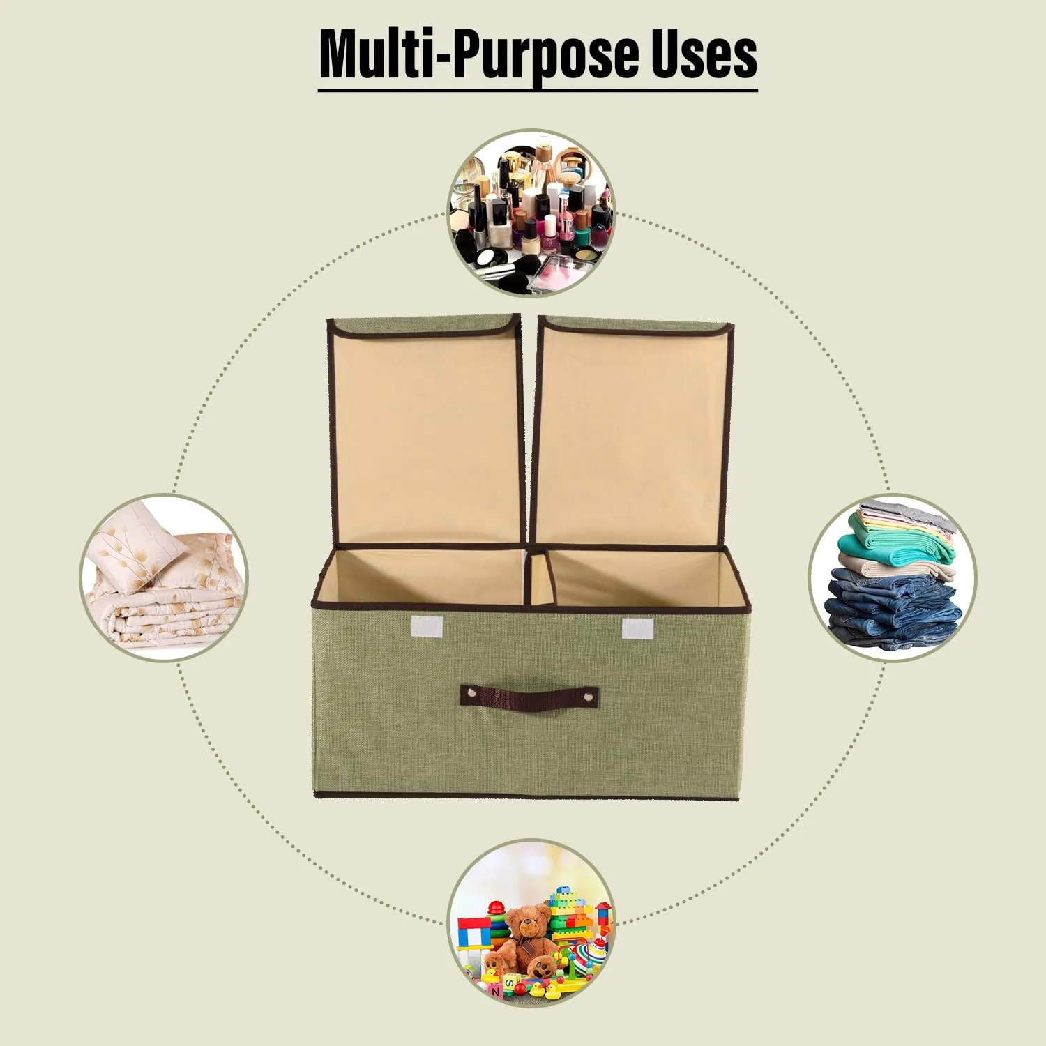 Kuber Industries Foldable Storage Box | Double Lid Storage Box with Handle | Stackable Storage Box For Clothes-Toys-Books | YJA008-GRN | Green