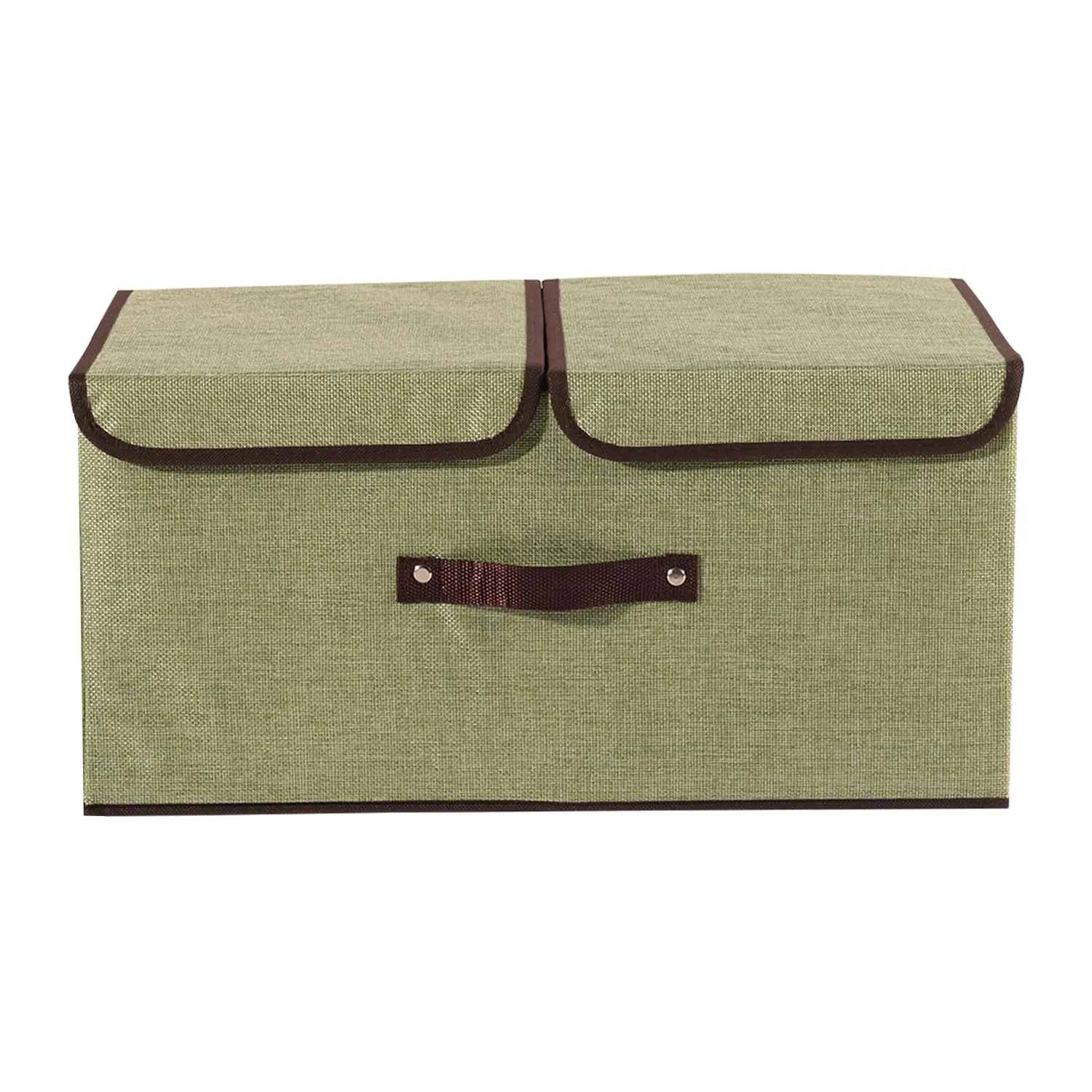 Kuber Industries Foldable Storage Box | Double Lid Storage Box with Handle | Stackable Storage Box For Clothes-Toys-Books | YJA008-GRN | Green