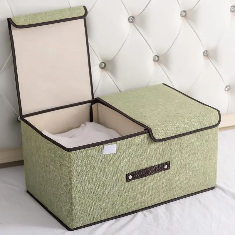 Kuber Industries Foldable Storage Box | Double Lid Storage Box with Handle | Stackable Storage Box For Clothes-Toys-Books | YJA008-GRN | Green