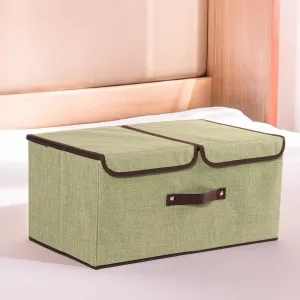 Kuber Industries Foldable Storage Box | Double Lid Storage Box with Handle | Stackable Storage Box For Clothes-Toys-Books | YJA008-GRN | Green
