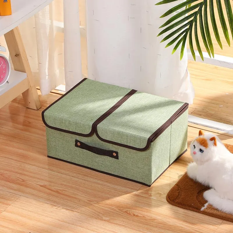 Kuber Industries Foldable Storage Box | Double Lid Storage Box with Handle | Stackable Storage Box For Clothes-Toys-Books | YJA008-GRN | Green
