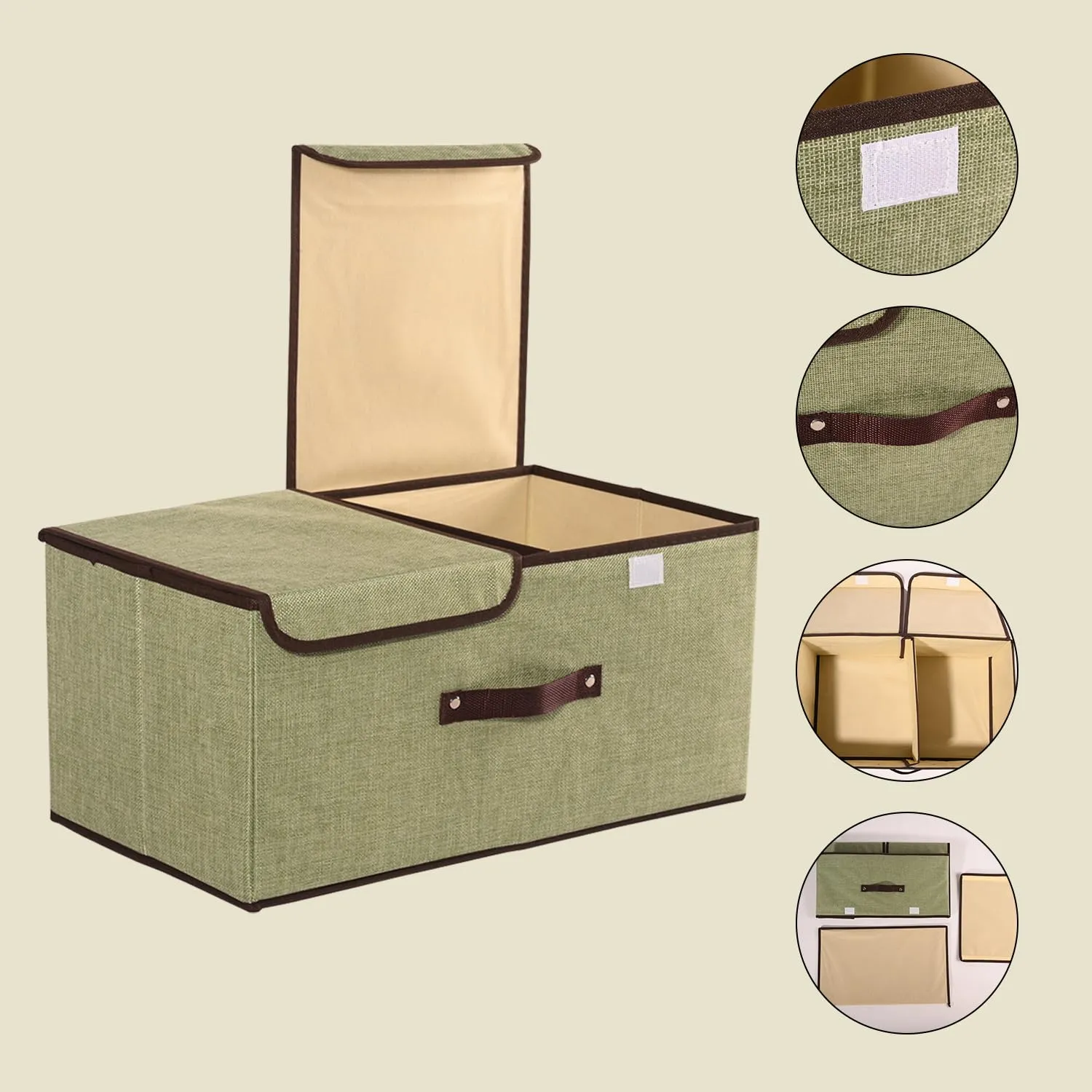 Kuber Industries Foldable Storage Box | Double Lid Storage Box with Handle | Stackable Storage Box For Clothes-Toys-Books | YJA008-GRN | Green