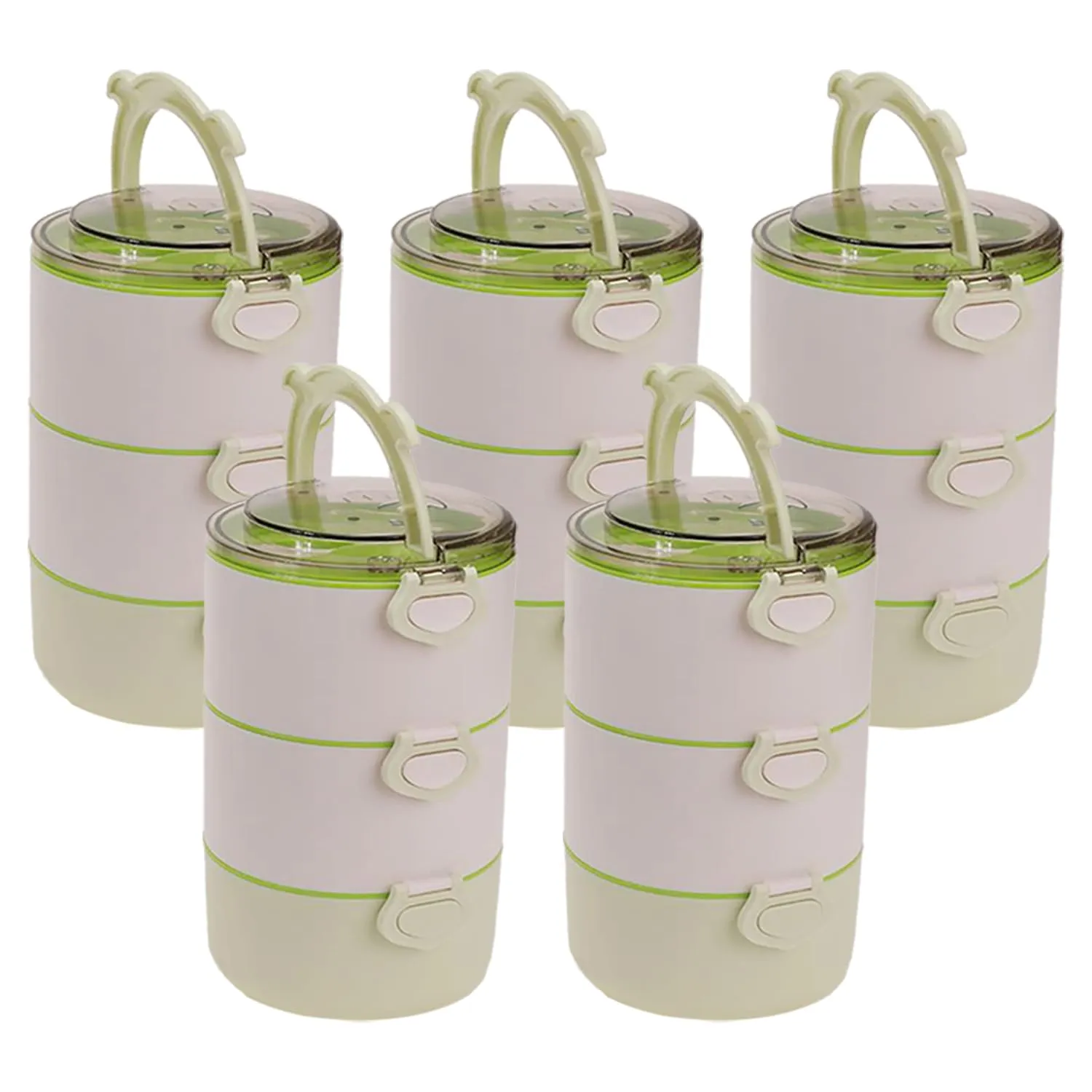 Kuber Industries Insulated Lunch Box with 3 Compartments|100% BPA Free, Food Grade ABS Plastic|Leakproof & Spill Proof|Dishwasher & Microwave Safe Lunch Box|3000 ML|HX0032531|Green (Pack of 5)