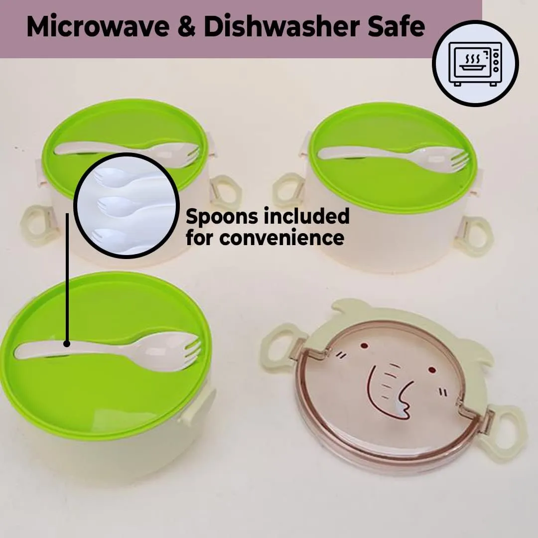 Kuber Industries Insulated Lunch Box with 3 Compartments|100% BPA Free, Food Grade ABS Plastic|Leakproof & Spill Proof|Dishwasher & Microwave Safe Lunch Box|3000 ML|HX0032531|Green (Pack of 5)