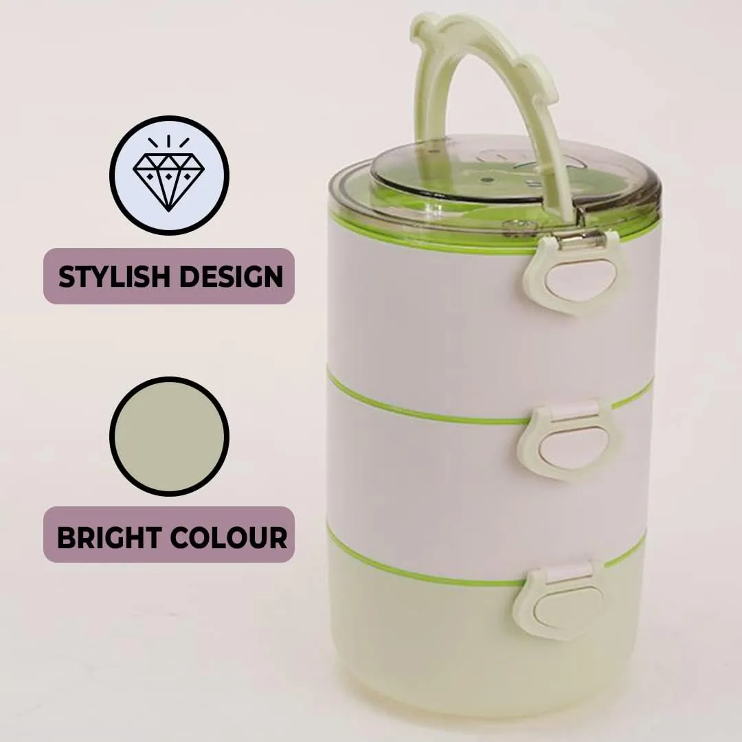 Kuber Industries Insulated Lunch Box with 3 Compartments|100% BPA Free, Food Grade ABS Plastic|Leakproof & Spill Proof|Dishwasher & Microwave Safe Lunch Box|3000 ML|HX0032531|Green (Pack of 5)