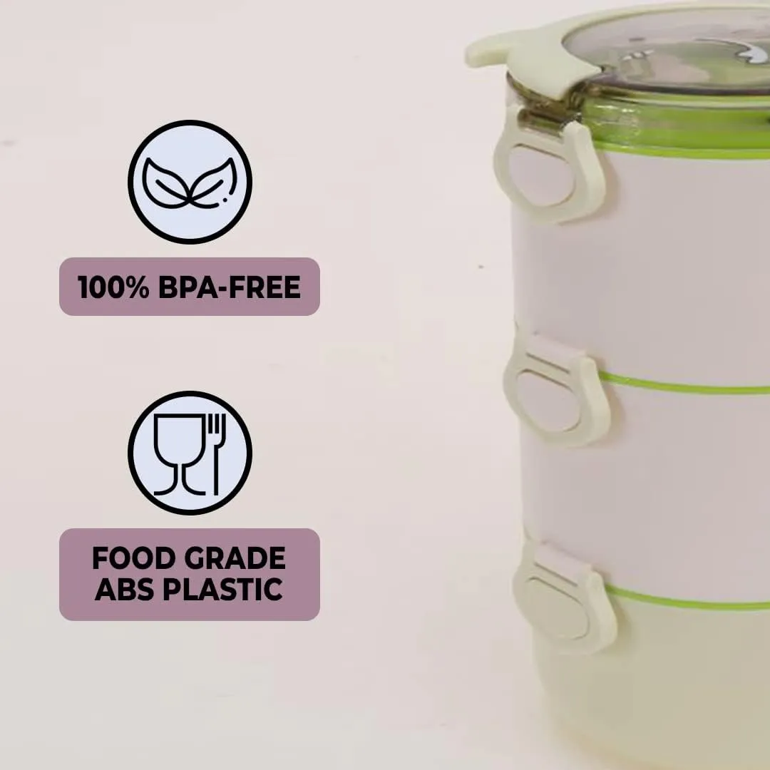 Kuber Industries Insulated Lunch Box with 3 Compartments|100% BPA Free, Food Grade ABS Plastic|Leakproof & Spill Proof|Dishwasher & Microwave Safe Lunch Box|3000 ML|HX0032531|Green (Pack of 5)