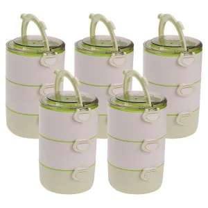 Kuber Industries Insulated Lunch Box with 3 Compartments|100% BPA Free, Food Grade ABS Plastic|Leakproof & Spill Proof|Dishwasher & Microwave Safe Lunch Box|3000 ML|HX0032531|Green (Pack of 5)