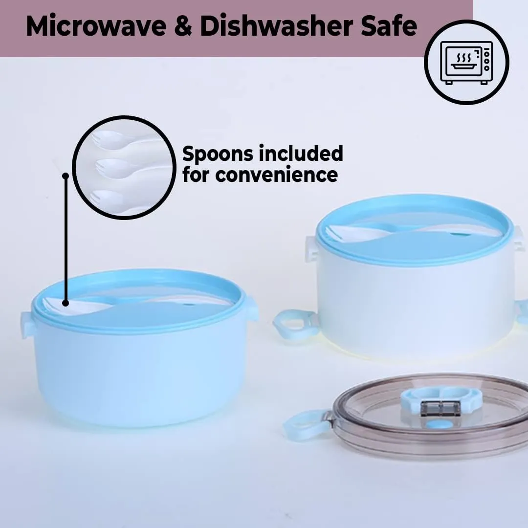 Kuber Industries Insulated Lunch Box with 3 Compartments|100% BPA Free, Food Grade ABS Plastic|Leakproof & Spill Proof|Dishwasher & Microwave Safe Lunch Box|3000 ML|HX0035097|Blue (Pack of 4)