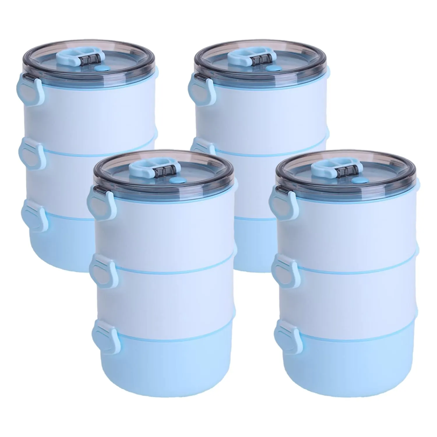 Kuber Industries Insulated Lunch Box with 3 Compartments|100% BPA Free, Food Grade ABS Plastic|Leakproof & Spill Proof|Dishwasher & Microwave Safe Lunch Box|3000 ML|HX0035097|Blue (Pack of 4)