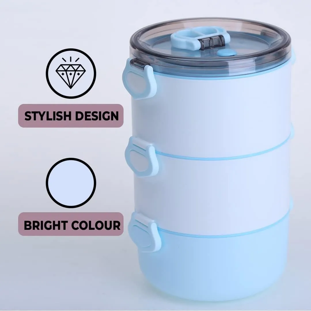 Kuber Industries Insulated Lunch Box with 3 Compartments|100% BPA Free, Food Grade ABS Plastic|Leakproof & Spill Proof|Dishwasher & Microwave Safe Lunch Box|3000 ML|HX0035097|Blue (Pack of 4)