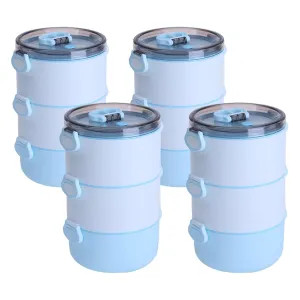Kuber Industries Insulated Lunch Box with 3 Compartments|100% BPA Free, Food Grade ABS Plastic|Leakproof & Spill Proof|Dishwasher & Microwave Safe Lunch Box|3000 ML|HX0035097|Blue (Pack of 4)