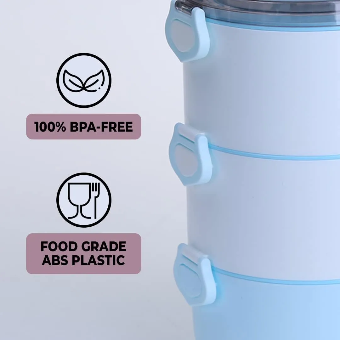 Kuber Industries Insulated Lunch Box with 3 Compartments|100% BPA Free, Food Grade ABS Plastic|Leakproof & Spill Proof|Dishwasher & Microwave Safe Lunch Box|3000 ML|HX0035097|Blue (Pack of 4)