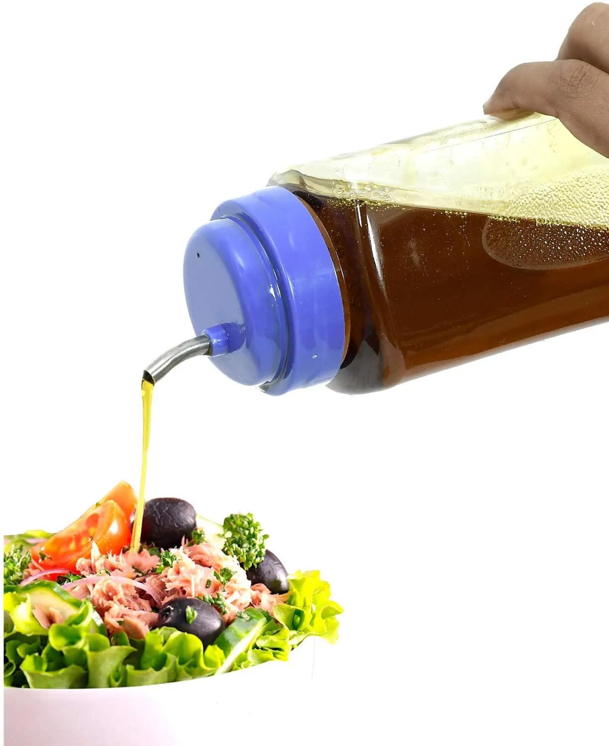 Kuber Industries Plastic Leakproof Drop Oil Bottle Olive Oil Dispenser for Kitchen Storage Container, 1 LTR (Grey)-KUBMART11123