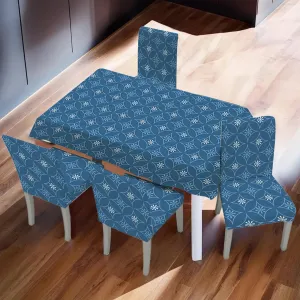 Kuber Industries Set of 5 Waterproof & Oil Repellent Dining Table Chair Cover 4 Seater Full Set | Washable & Dustproof Food Table & Seat Cover Protector Slipcover Cloth | Blue Floral
