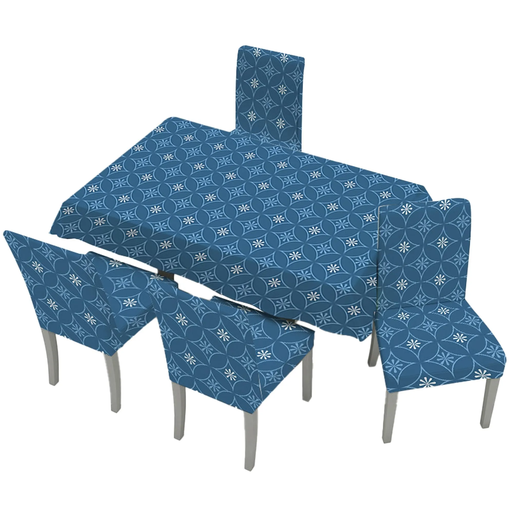Kuber Industries Set of 5 Waterproof & Oil Repellent Dining Table Chair Cover 4 Seater Full Set | Washable & Dustproof Food Table & Seat Cover Protector Slipcover Cloth | Blue Floral