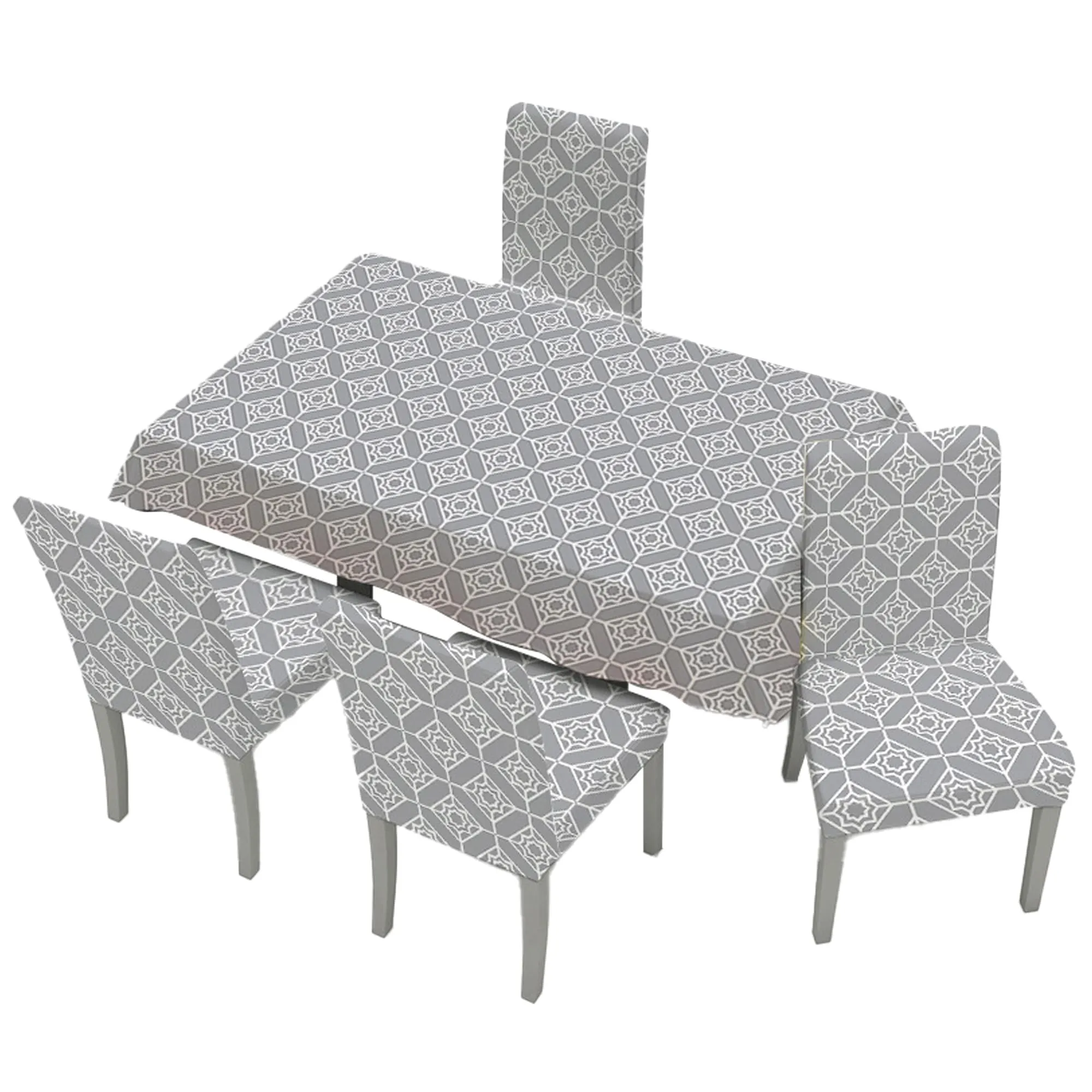 Kuber Industries Set of 5 Waterproof & Oil Repellent Dining Table Chair Cover 4 Seater Full Set | Washable & Dustproof Table & Seat Cover Protector Slipcover | Trellis Pattern Grey