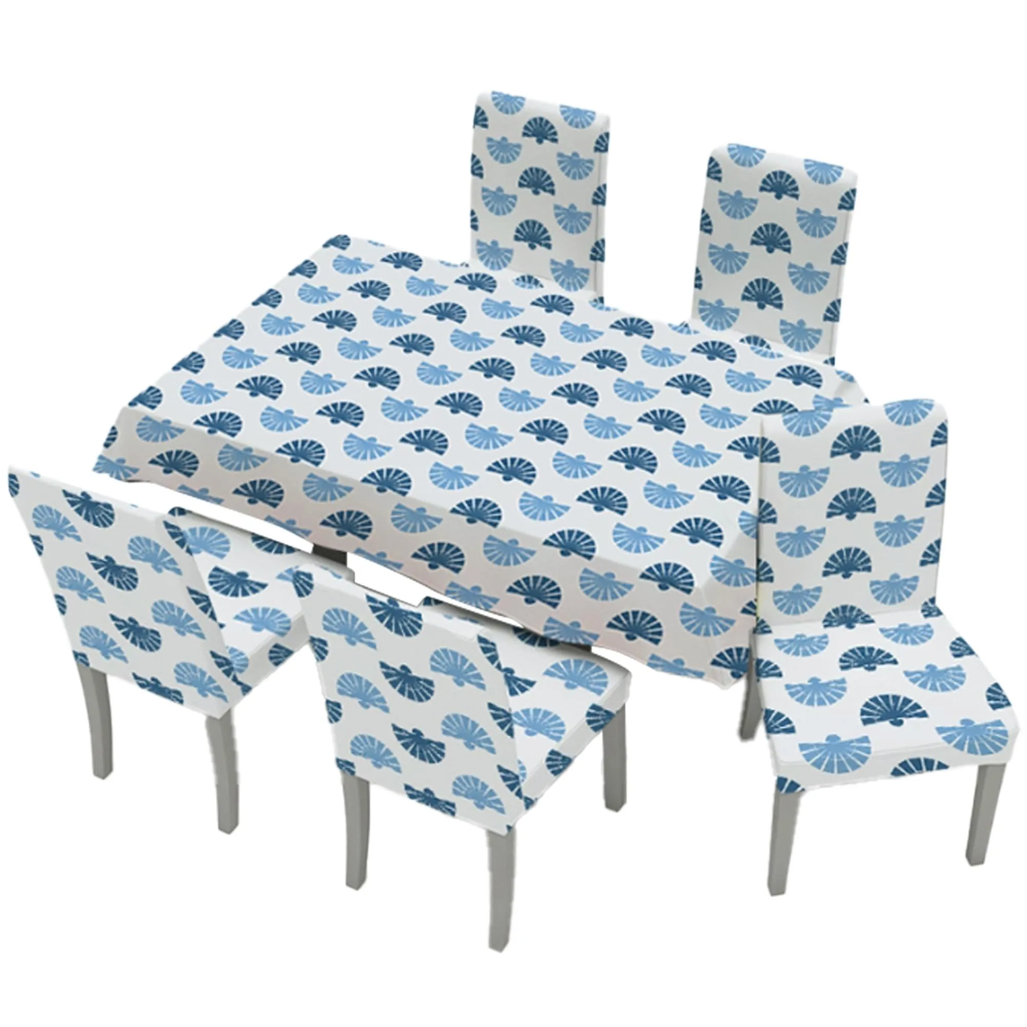 Kuber Industries Set of 7 Waterproof & Oil Repellent Dining Table Chair Cover 6 Seater Full Set | Washable & Dustproof Table & Seat Cover Protector Slipcover | Floral Leaf Pattern Blue