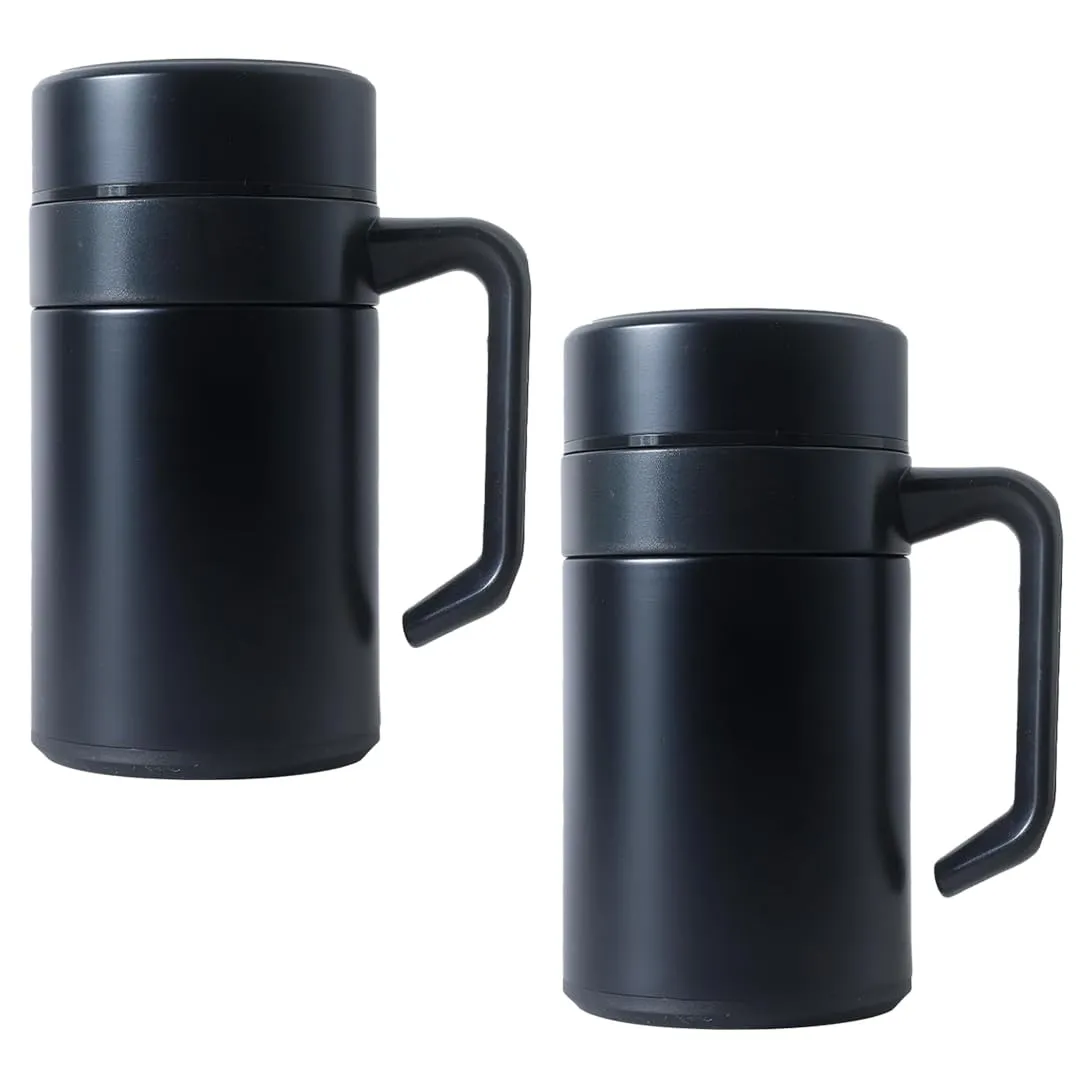 Kuber industries Stainless Steel Vacuum Insulated Mug with Lid 400 ML-Pack of 2 (Black)