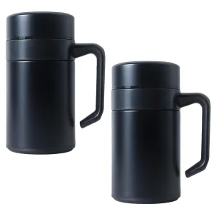 Kuber industries Stainless Steel Vacuum Insulated Mug with Lid 400 ML-Pack of 2 (Black)