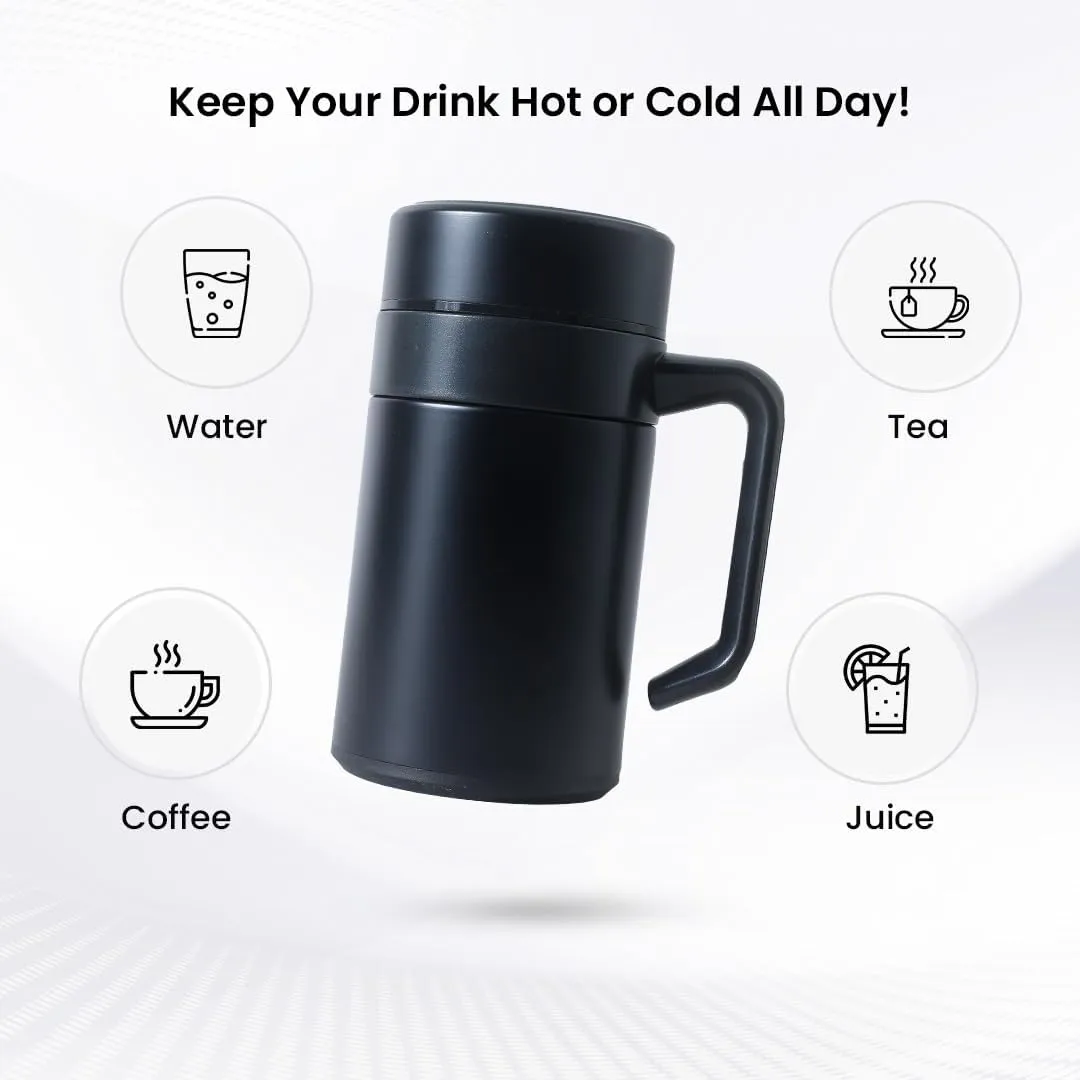 Kuber industries Stainless Steel Vacuum Insulated Mug with Lid 400 ML-Pack of 2 (Black)