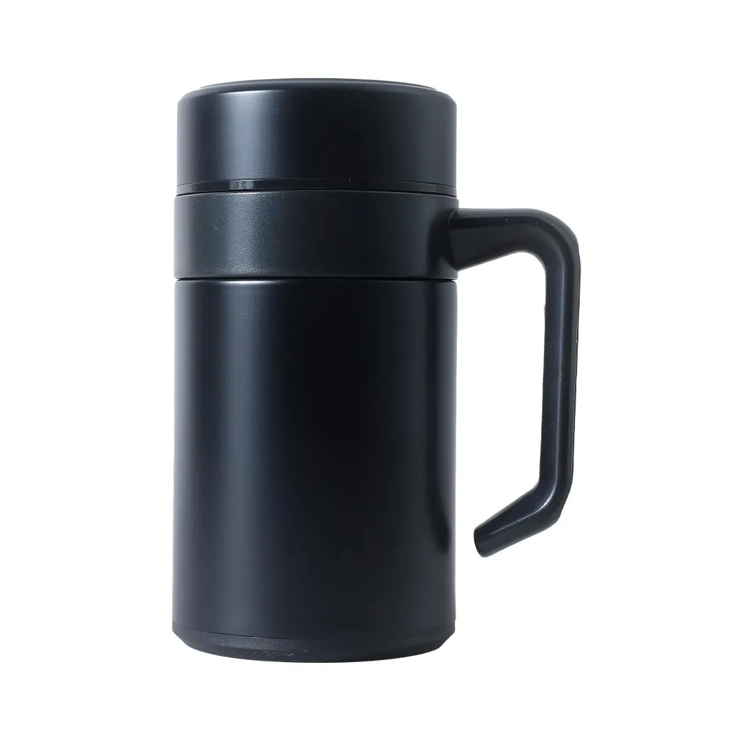 Kuber industries Stainless Steel Vacuum Insulated Mug with Lid 400 ML-Pack of 2 (Black)