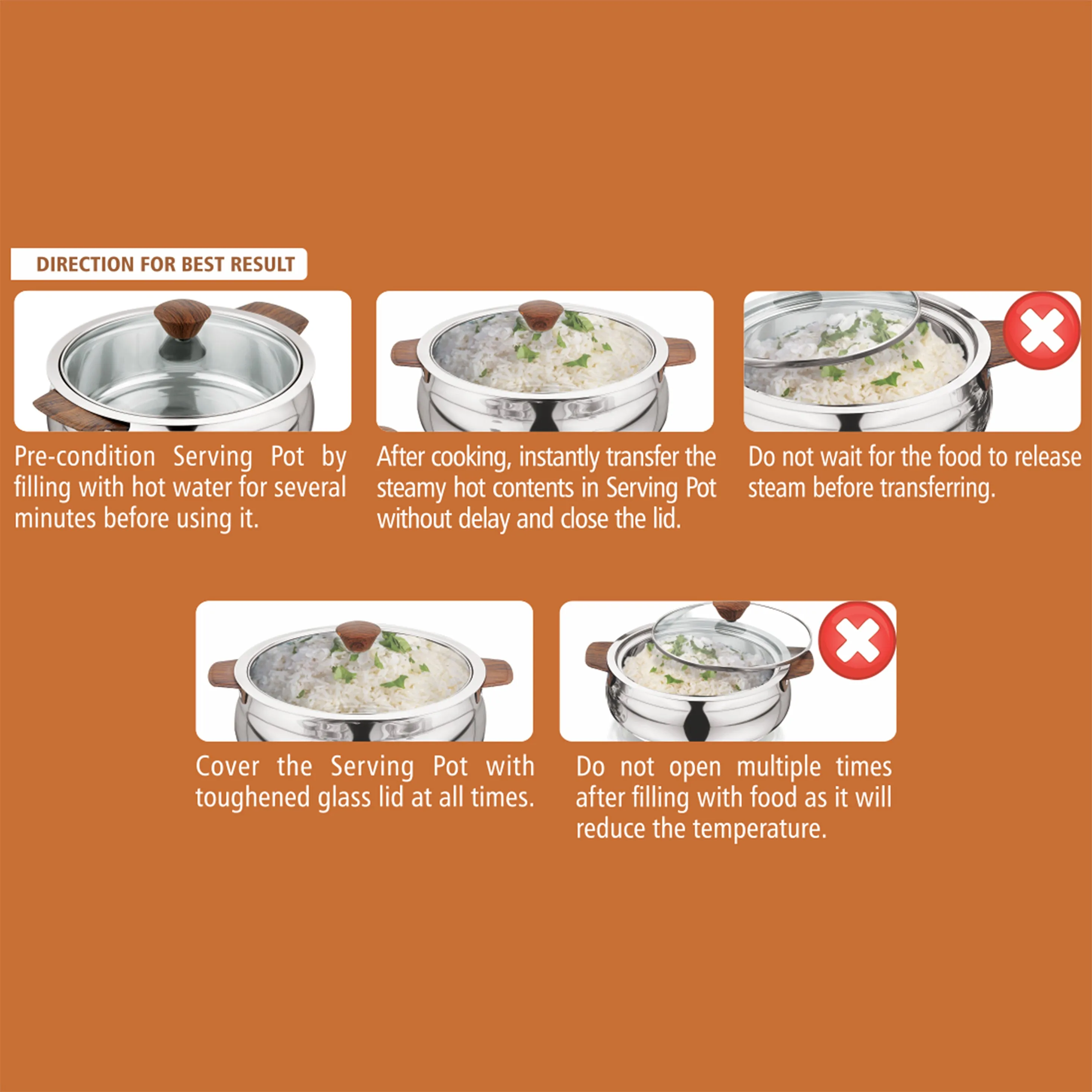 NanoNine Royal Serve Double Wall Insulated Stainless Steel Casserole with Glass Lid.