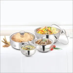 NanoNine Stainless Steel Meal Serve Gift Set No.3 (Roti Saver Small   Gravy Pot Nano, Mini, Small)
