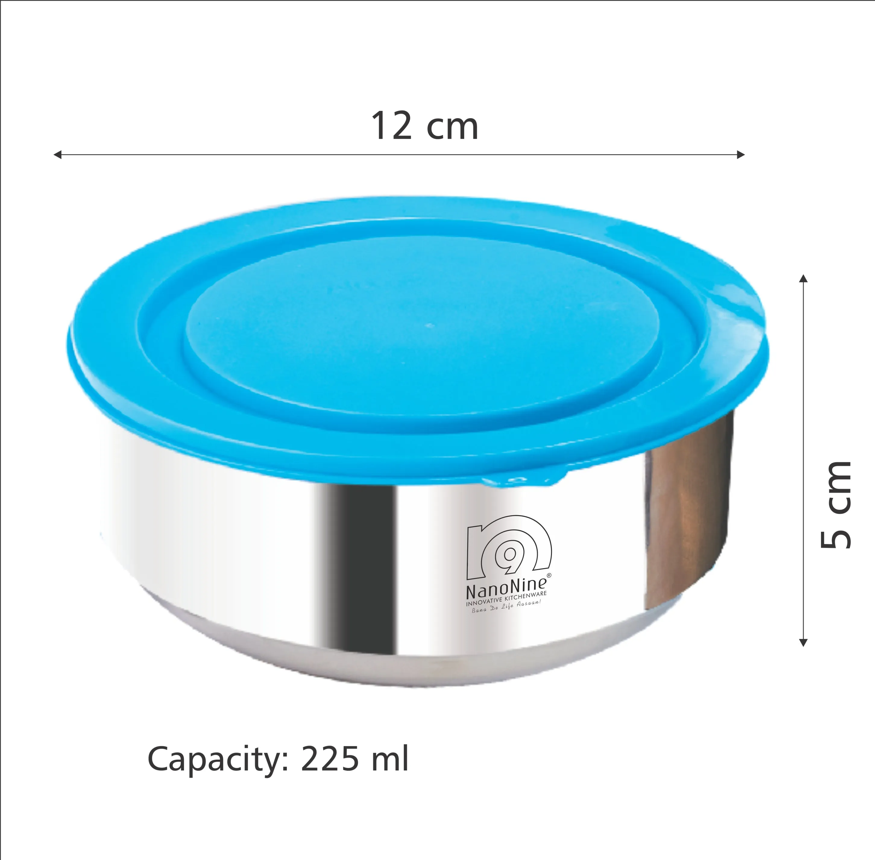NanoNine Tiffiny 225 ml X 4 Double Wall Insulated Stainless Steel Lunch Box with Insulated Bag, Navy Blue