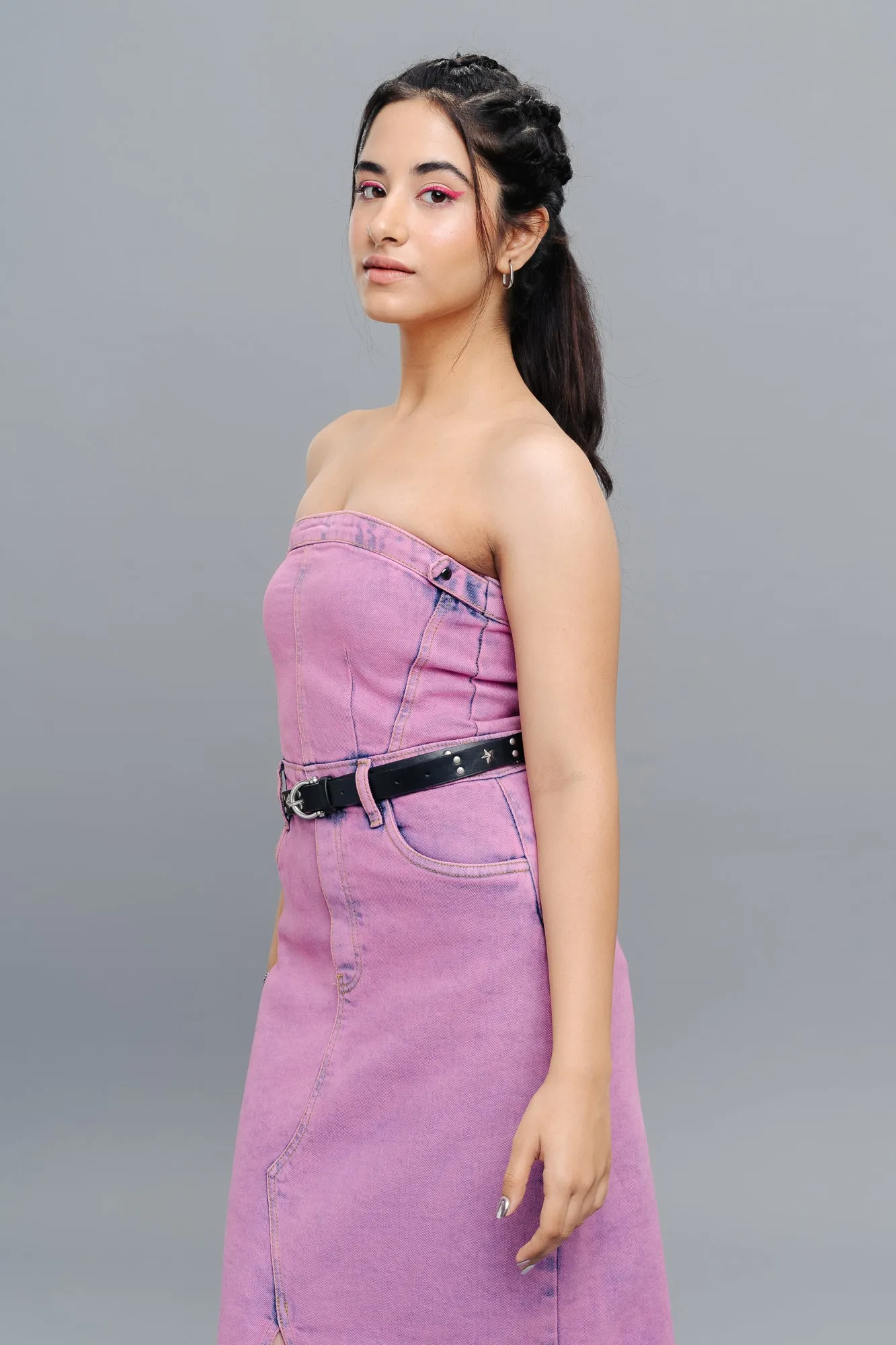 Pink Dyed Strapless Denim Dress