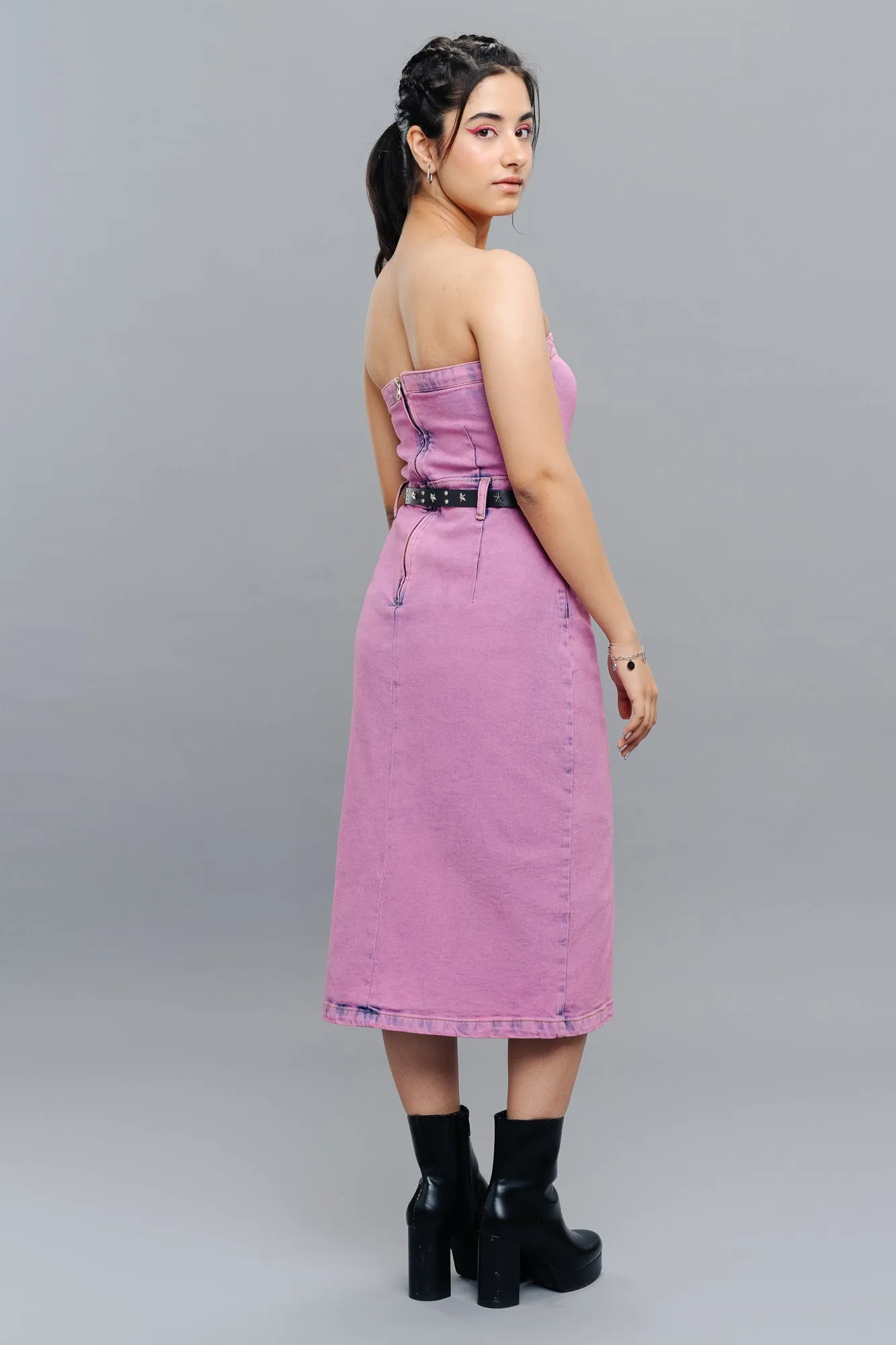 Pink Dyed Strapless Denim Dress