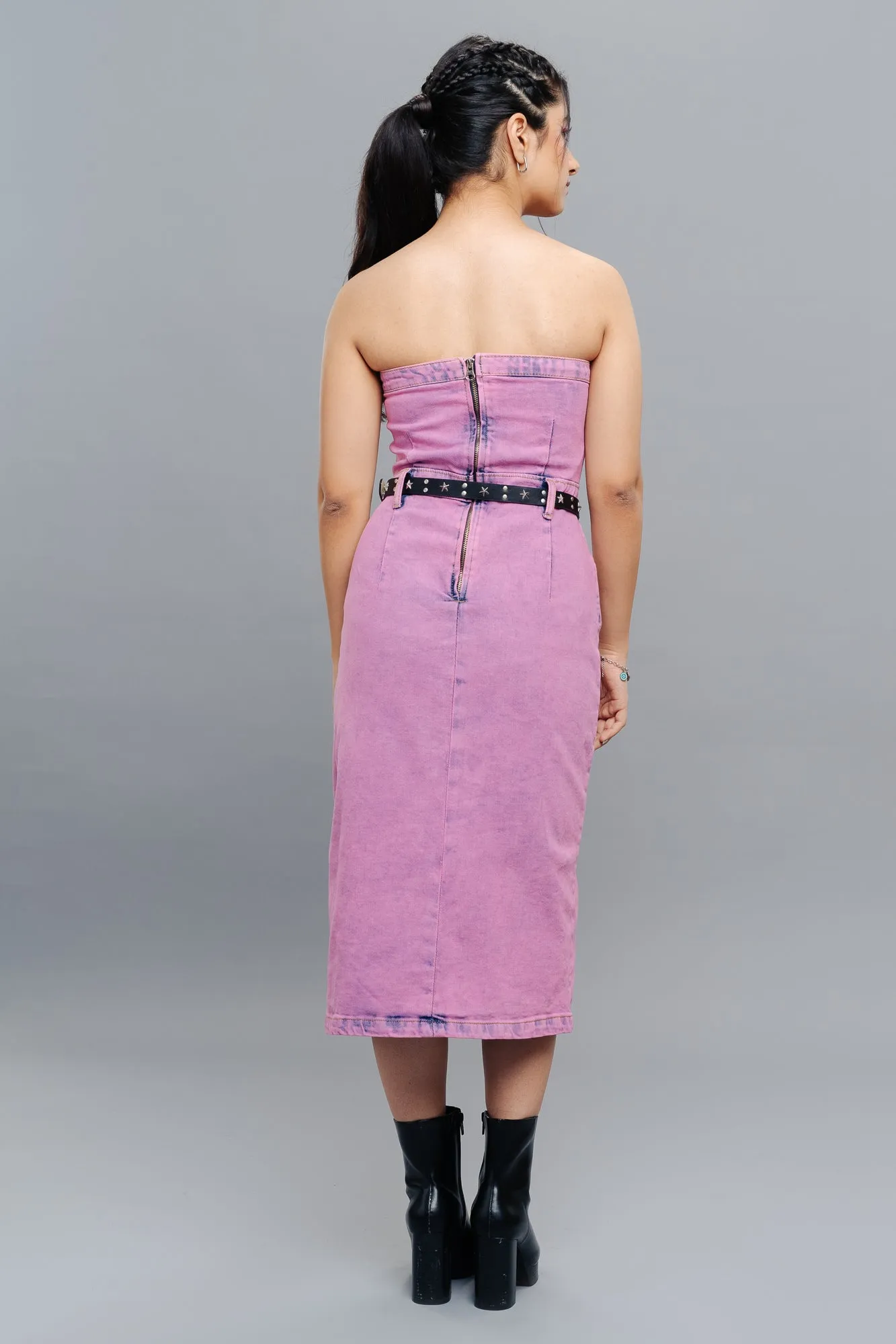 Pink Dyed Strapless Denim Dress