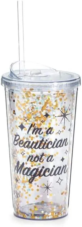 "I'm A Beautician Not A Magician" No Spill Travel Cup Tumbler with Straw