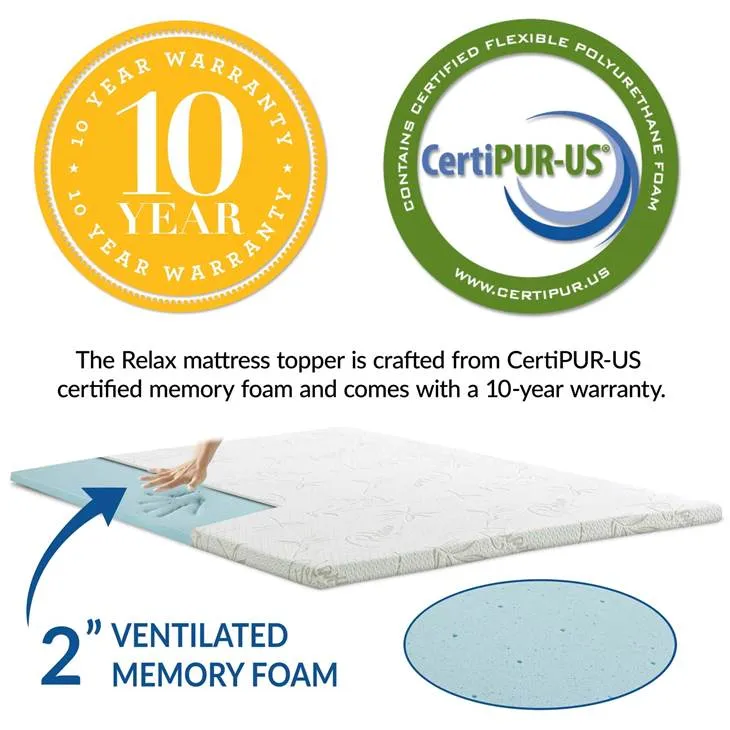 Relax Full 2" Gel Memory Foam Mattress Topper