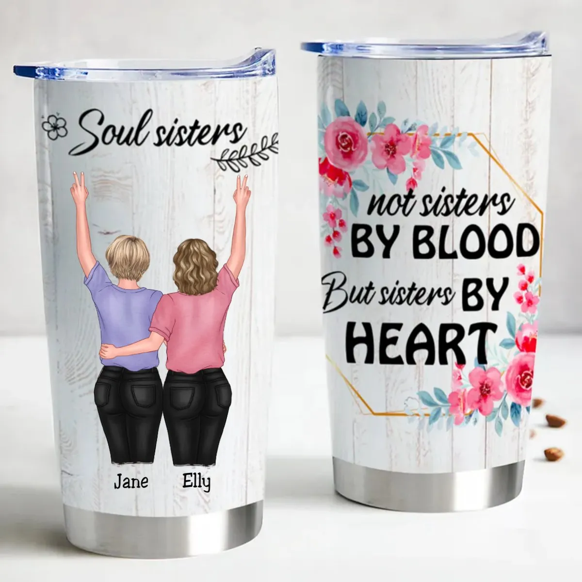 Soul Sisters Insulated Tumbler - Personalized Stainless Steel Cup for Sisters & Friends