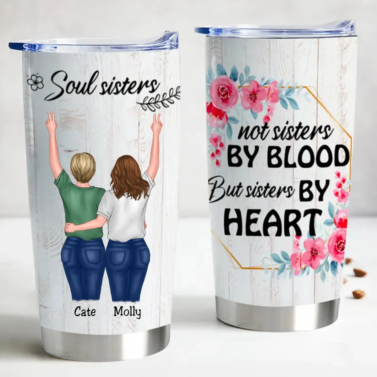 Soul Sisters Insulated Tumbler - Personalized Stainless Steel Cup for Sisters & Friends