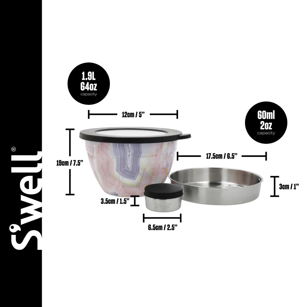 S'well Eats Stainless Steel Salad Bowl Kit - Rose Geode