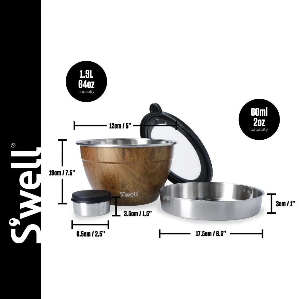 S'well Eats Stainless Steel Salad Bowl Kit - Teakwood