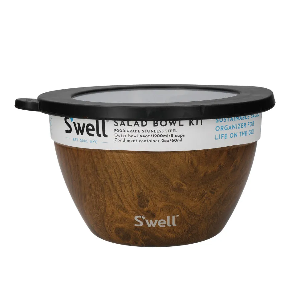 S'well Eats Stainless Steel Salad Bowl Kit - Teakwood