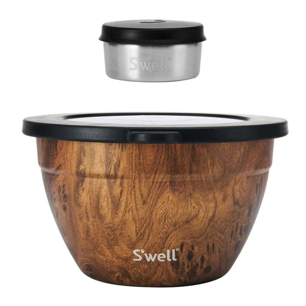 S'well Eats Stainless Steel Salad Bowl Kit - Teakwood