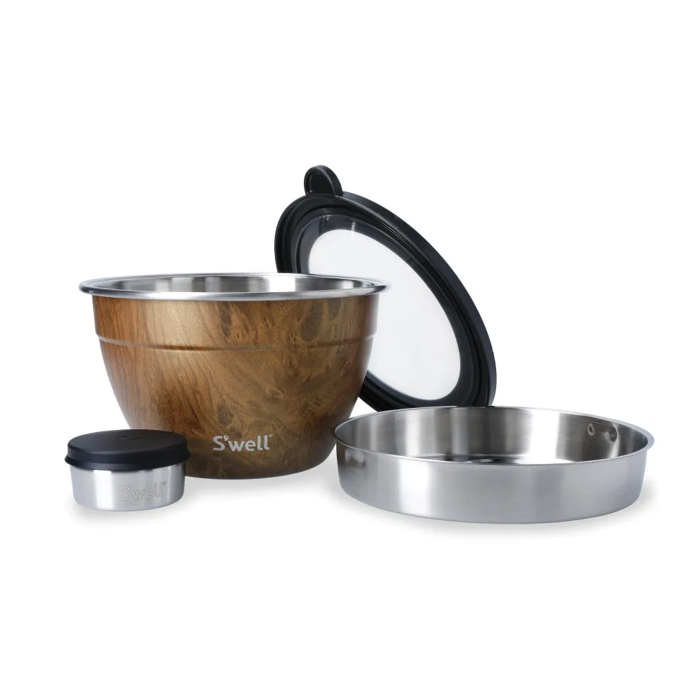 S'well Eats Stainless Steel Salad Bowl Kit - Teakwood