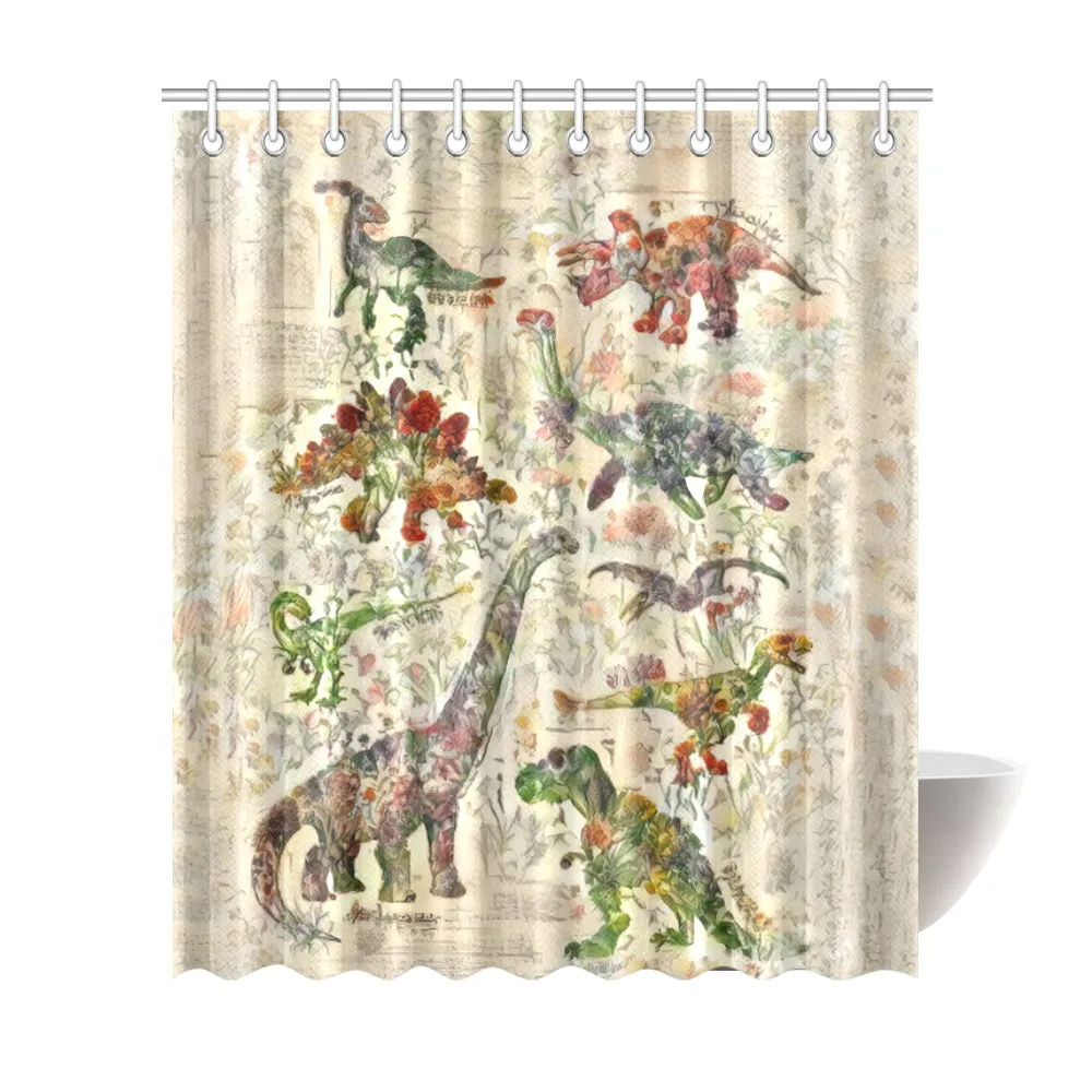 TheDinostaur.com Exclusive Jurassic Garden Sit With Us Shower Curtain
