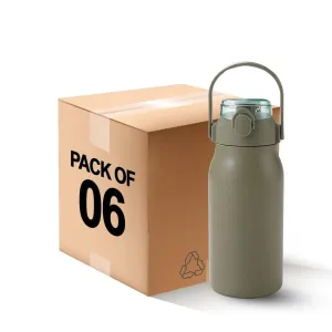 U Insulated Stainless Steel Bottle 1 Litre with Sipper Lid-Double Wall Vacuum Thermos | Leak Proof | Rust Proof | Keeps Drinks Hot/Cold for 6-12 Hours | Flip Up Handle (Pack of 6, Olive