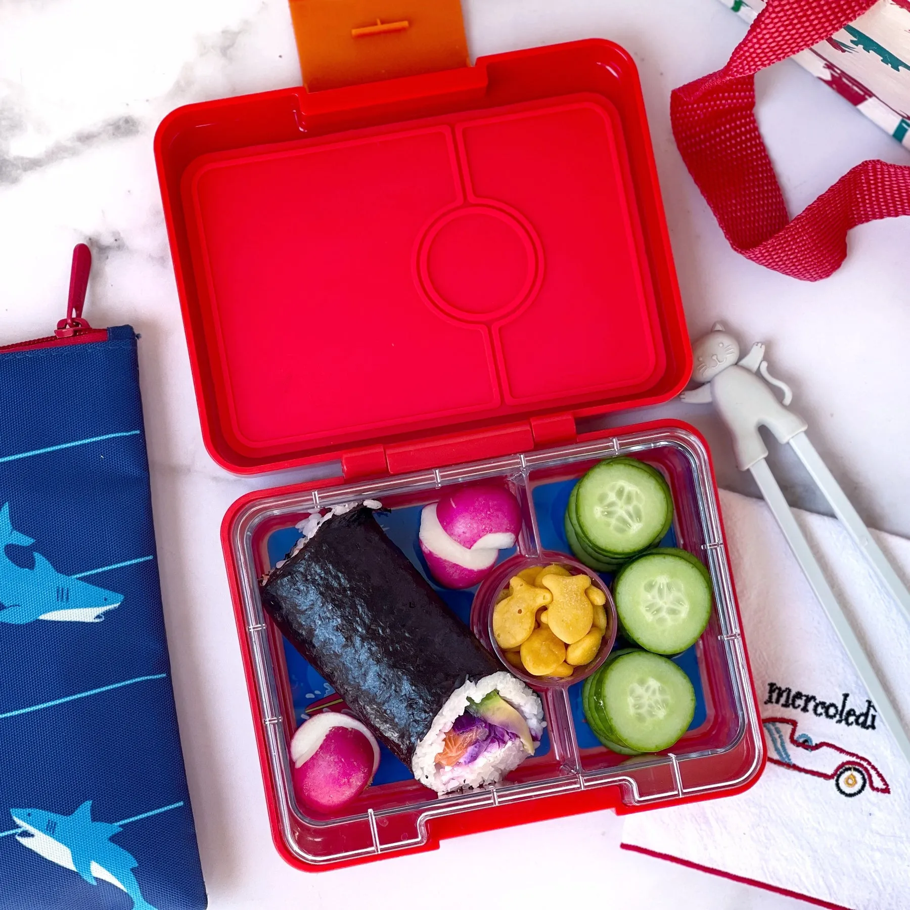 Yumbox Mini Snack - 3 Compartment Lunch Box - Roar Red Polar Bear