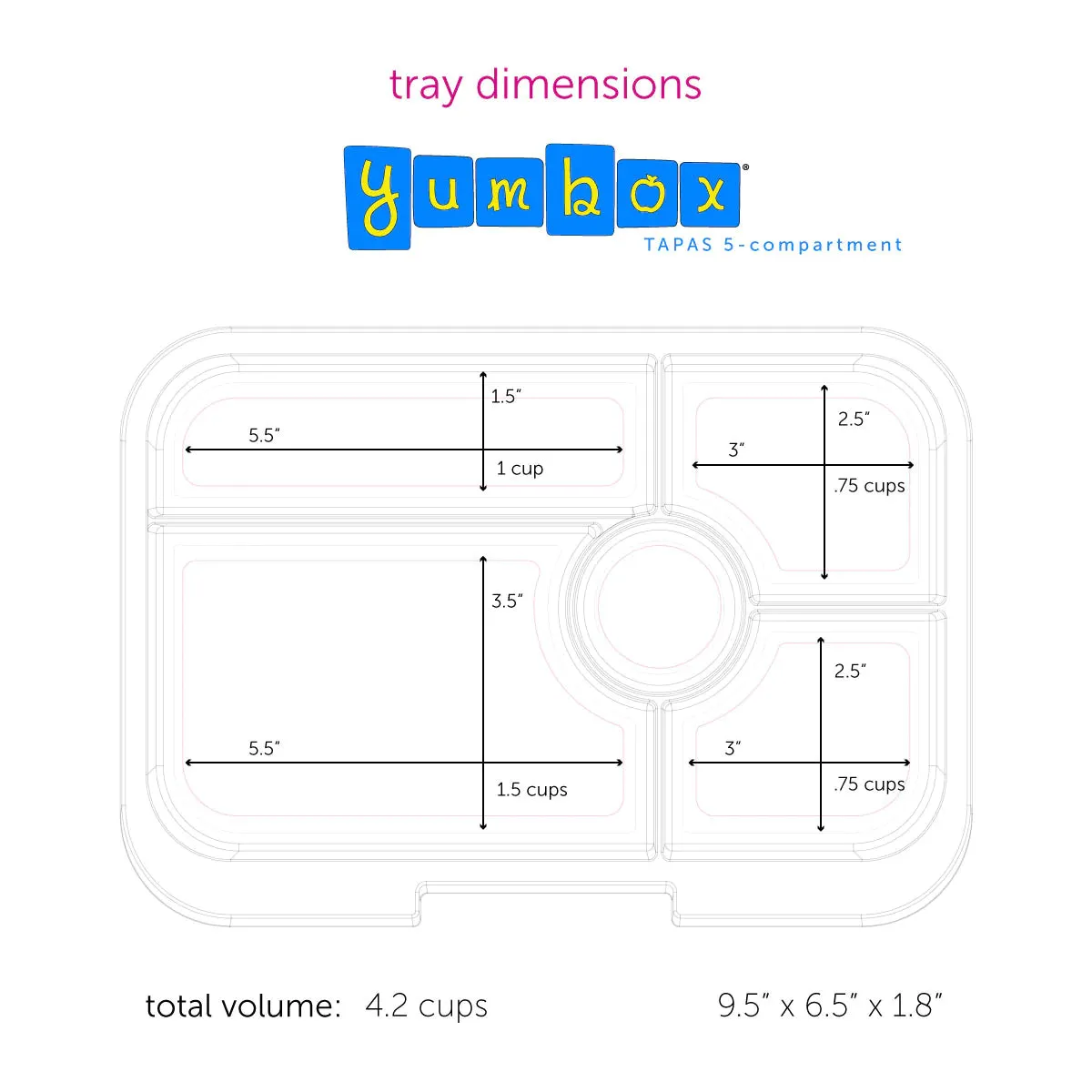 Yumbox Tapas Large Bento Lunchbox-CAPRI PINK BON APPETIT TRAY 5 COMPARTMENT