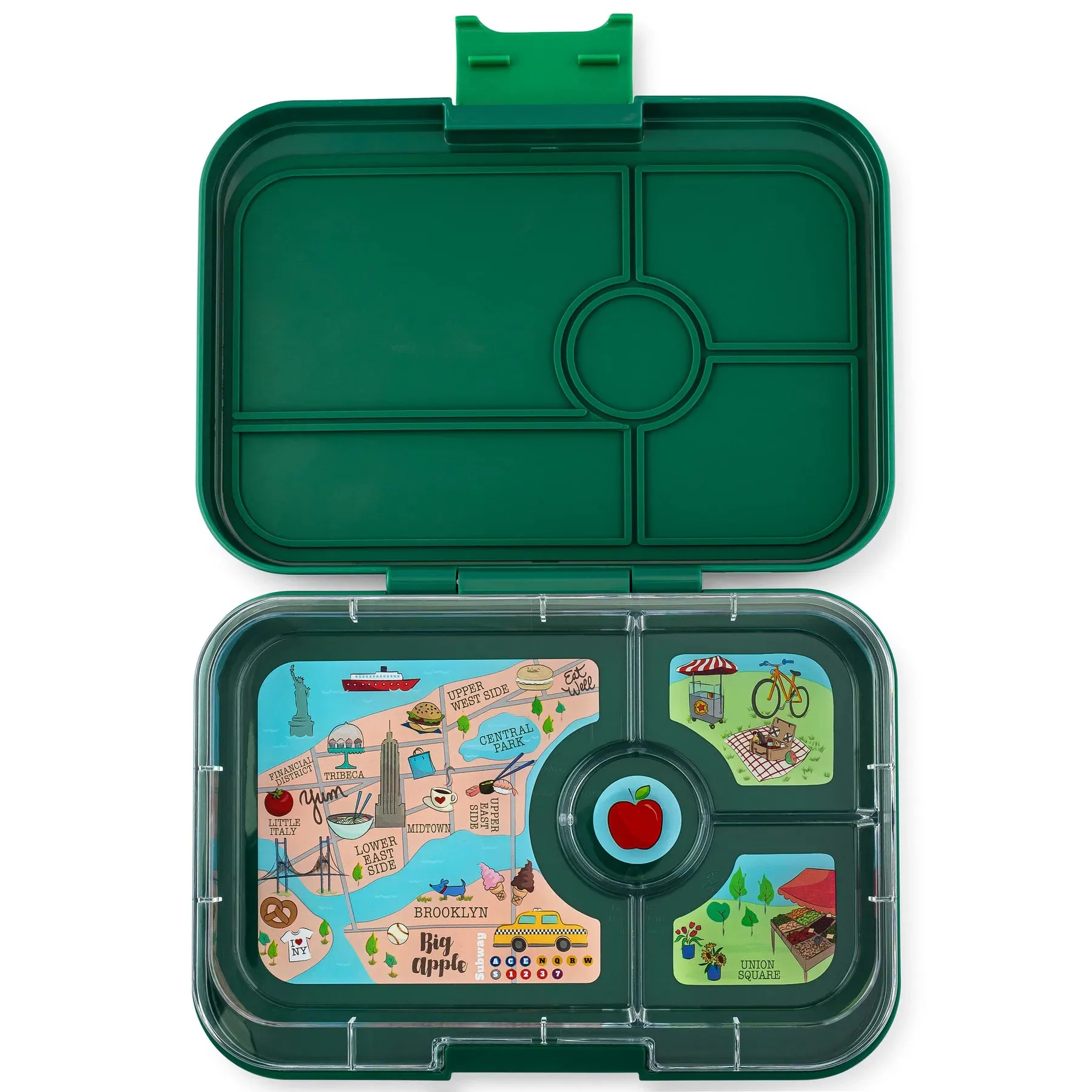 Yumbox Tapas Large Bento Lunchbox-GREENWICH GREEN NEW YORK FOUR COMPARTMENT TRAY